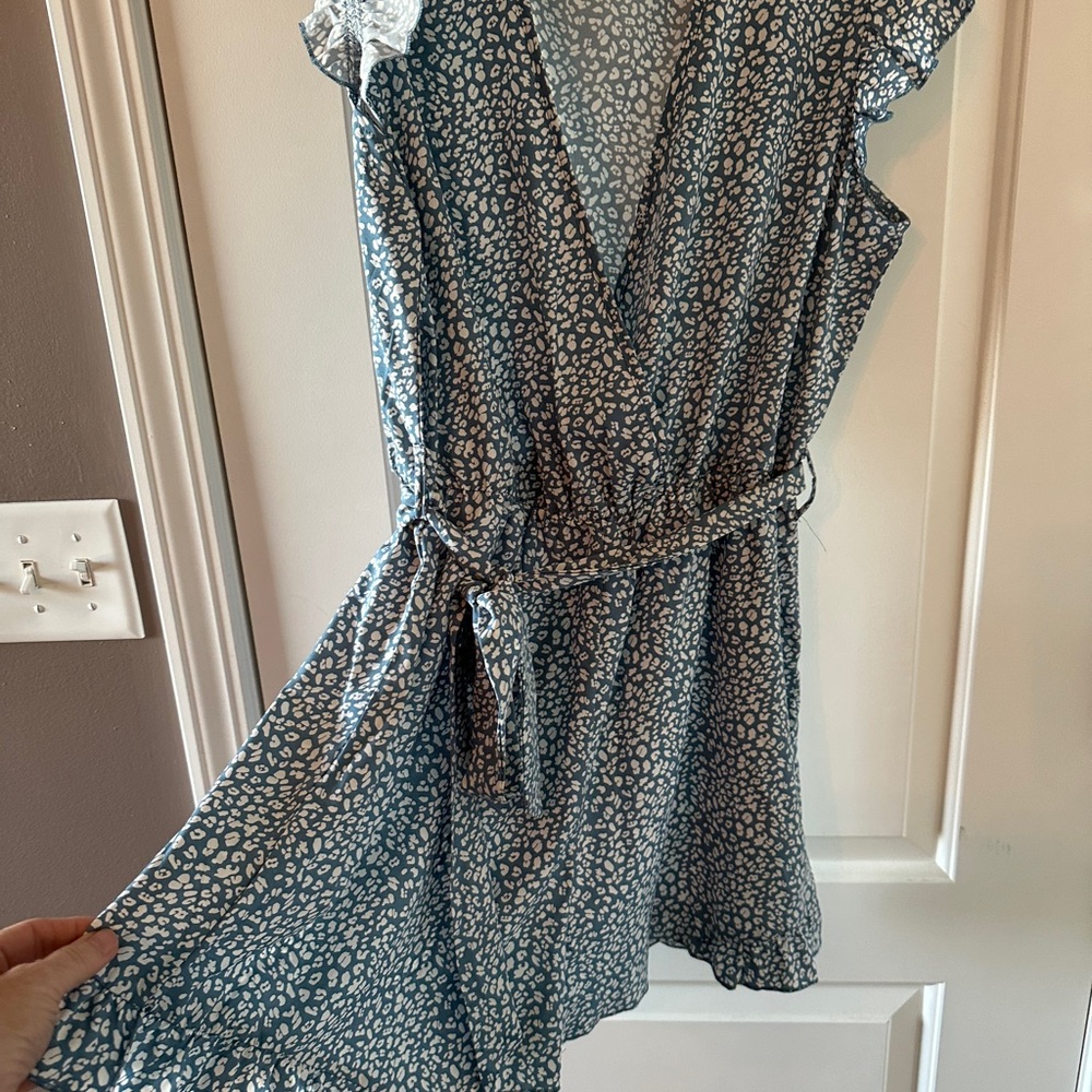 Blue and White Patterned Wrap Dress